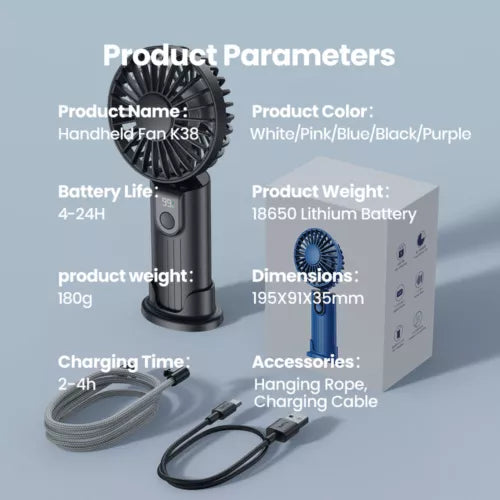 3 in 1 Portable Handheld Fan Foldable Fan Cooler Cooling 5000mAh Rechargeable US